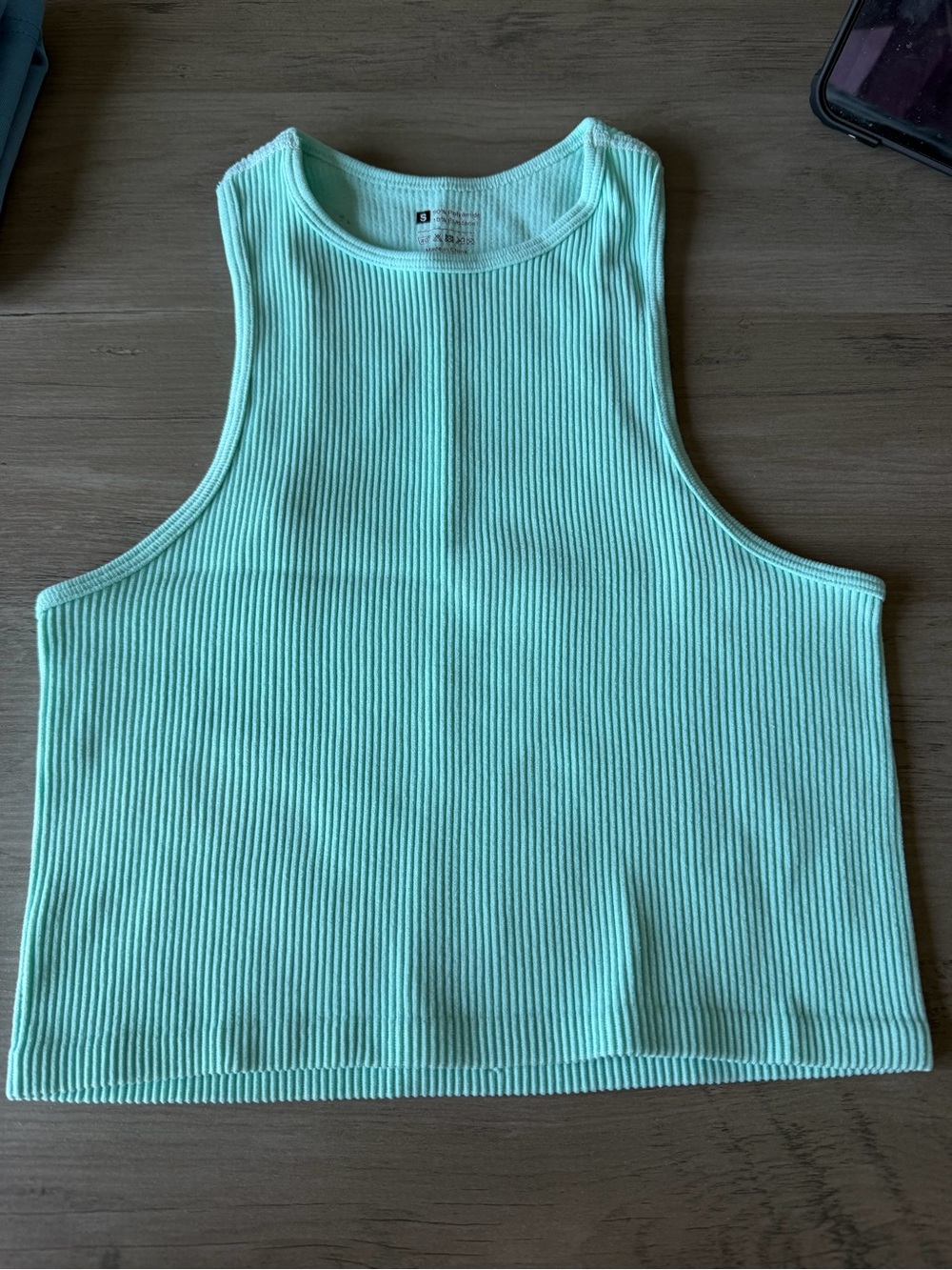 Ribbed High-Neck Crop Tank Top - Mint Green